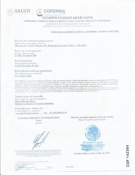 Certificado COFEPRIS